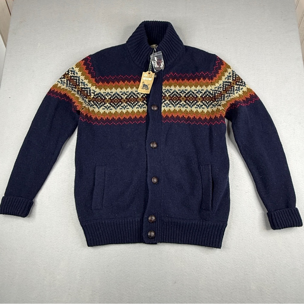 Refectory NWT Fair Isle Wool Blend Shawl Collar Cardigan Sweater Mens M